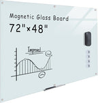 Magnetic Glass Whiteboard，72"x48" Wall Mounted Frameless Dry Erase Board for Office, Home & School White