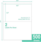 L LIKED Half Sheet Shipping Labels 2 per Sheet, 500 Sheets Printable 8.5" x 5.5" Sticker for Laser & Inkjet Printers Labels (1000 Labels)