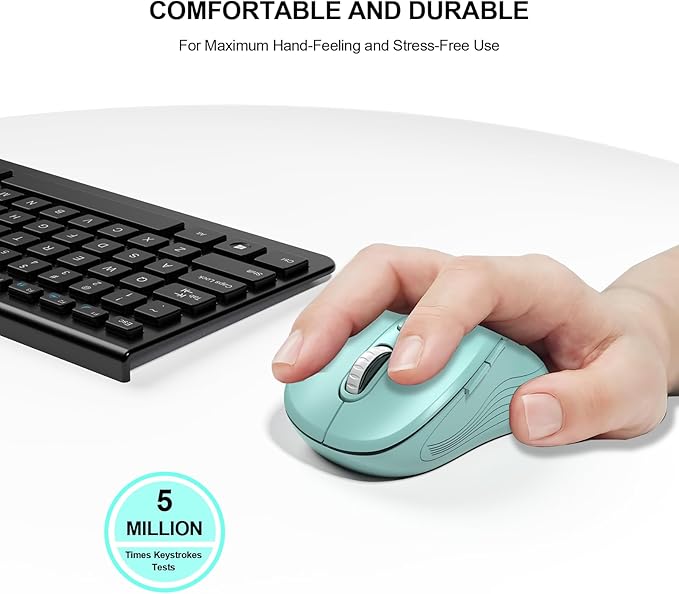 WisFox 2.4G Wireless Mouse for Laptop, Ergonomic Computer Mouse with USB Receiver and Type-C Adapter, 3 Adjustable Levels DPI, 6 Button Cordless Wireless Mice (Mint Green, 1 Pack)
