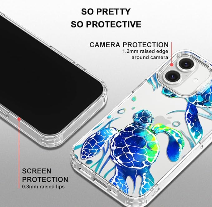 MOSNOVO Case for iPhone 16, [Buffertech 6.6ft Military-Grade Drop Protection] [Anti Peel Off Tech] Clear TPU Bumper Phone Case Cover Design - Sea Turtles