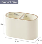 PU Leather Pen Holder for Desk, Small Remote Control Holder Pencil Cup Multifunctional Desktop Organizer Caddy for Home School Office Desk Accessories - 2 Compartments (Beige)