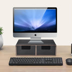 Linen Leather Desk Organizer and monitor stand with Drawers－Mini Desktop Drawer Organizer Stackable－Tabletop Organization Storage Box for Office Supplies Home Vanity Toiletries (Black, 2-drawers)