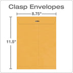 Quality Park 8-3/4 x 11-1/2 Clasp Envelopes, Clasp and Gummed Closures for Storing or Mailing, Extra Heavy-Duty 32 lb Kraft Paper, 100 per Box (QUA37787), Light Brown