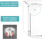 HIIMIEI Acrylic Rotating Pen Holder for Desk, Pencil Holder Picture Frame Holds 4 Family Photos of 4"x4", Desk Pen holder Organizer for Office, Classroom, Home, Kids (White)