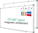 H-Qprobd Whiteboard Dry Erase White Board for Wall 72x40 (2pcs) Magnetic Boards for Office Classroom & Home, Large Wall Whiteboard Including 6 Markers, 20 Magnets, 2 Erasers