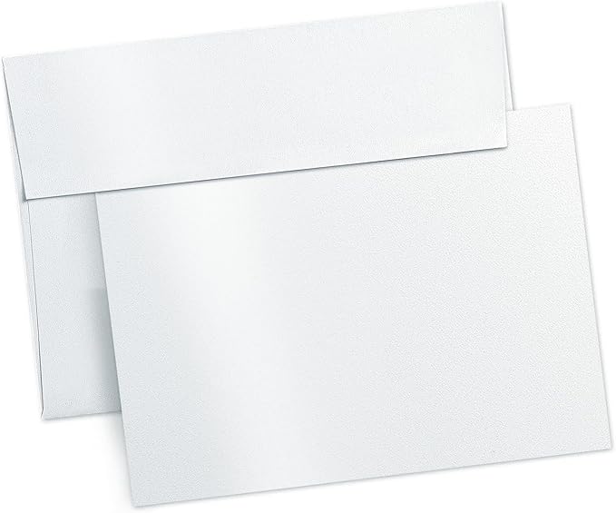White Shimmer Blank Cards and Envelopes, Goefun 5x7 Flat Cardstock and A7 Envelopes Self Seal 100 Pack for Wedding, Invitations, DIY Greeting Cardstock, Thank You Cards & All Occasion (Unfolded)