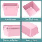 WOWBOX 25 PCS Plastic Drawer Organizer Set, 4 Sizes Desk Drawer Divider Organizers and Storage Bins for Makeup, Jewelry, Gadgets for Kitchen, Bedroom, Bathroom, Office, Pink