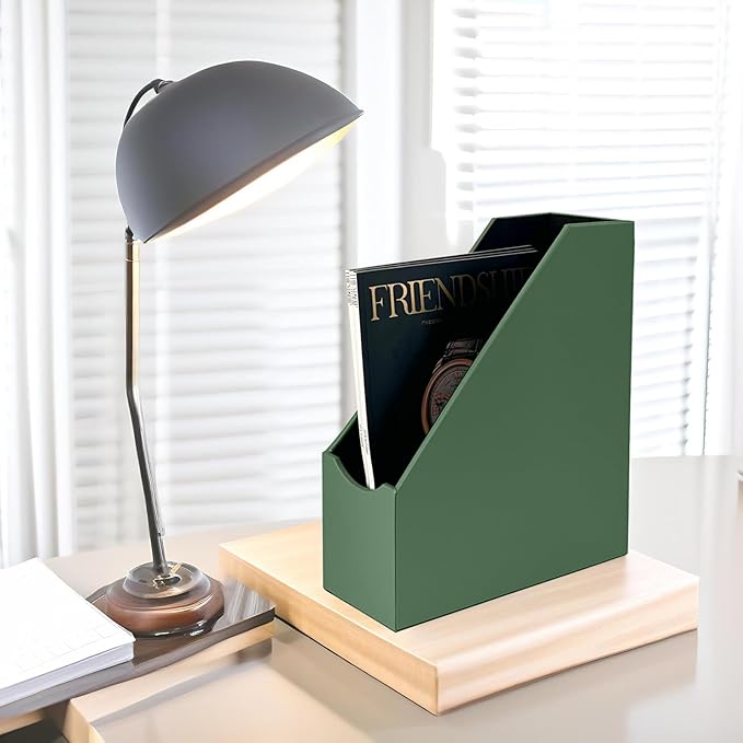 UnionBasic Magazine File Holder, Leatherette Desktop Document Organizer, Home Office Paper Holder File Storage Literature Sorter, Malachite Green