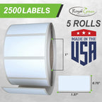 Small Color-Coding Sticker Roll 1.57" x 0.75", 5 Rolls- 2500-Pack, Rectangular Organizing Labels 40mmx19mm (Blue) by Royal Green