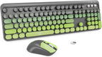 Wireless Keyboard and Mouse Combo, 104 Round Keys Cute Colorful Keyboard and Mouse with Retro Typewriter for PC/Mac/Laptop/Tablet/Computer/Windows Gray Green