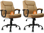CLATINA Brown Office Computer Chair PU Leather Executive Office Chair Swivel Adjustable Height Chairs with Upholstery Fixed armrest Mid-Back Leather Thick Cushion Office Chairs Brown 2Pack