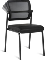 CLATINA Stackable Waiting Room Chair with Adjustable Mesh Backrest, Armless Office Guest Reception Chairs with Leather Cushion and Ergonomic Lumbar Support for Conference Lobby Side School, Black