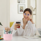 SKYDUE Makeup Organizer, Rotating Pencil Pen Holder for Desk, Dual-Purpose Desk Organizer for Cosmetics & Pens, Makeup Brush Holder with 5 Slots, Pencil Cup for Office, Home