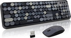 FOPETT Wireless Keyboard and Mouse Combo - 2.4G Full-Sized Cute Colorful Retro Keyboard with Round Keycaps 104 Keys Typewriter Keyboard for Laptop/Windows/PC - Grey Colorful