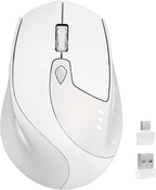 TENMOS M7 Bluetooth Mouse, Rechargeable Dual Mode BT5.1+ 2.4GHz USB Silent Wireless Mouse with Type C Adapter & Battery Indicator, Ergonomic Design for Laptop, iPad, MacBook-White and Grey