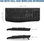 EDJO Wireless Keyboard, 2.4G Ergonomic Full Size Wireless Computer Keyboard with Wrist Rest for Windows, Mac OS Desktop/Laptop/PC（Black）