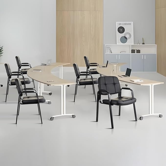 CLATINA Waiting Room Guest Chair with Bonded Leather Padded Arm Rest for Office Reception and Conference Desk Black 4 Pack