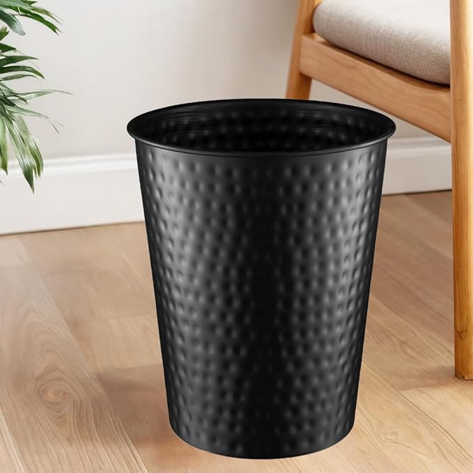 Monarch Abode Black Hand Hammered Metal Wastebasket for Home Office Bedroom, Decorative Waste Basket, Modern Bathroom Garbage Can, Durable & Decorative Trash Bin, Black Bathroom Trash Can