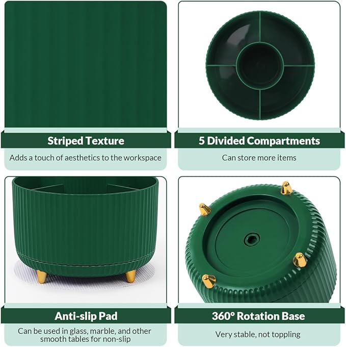 SKYDUE 360 Degree Rotating Desk Organizer, Dual-Purpose Pencil Pen Holder for Desk, Rotating Desk Pen Organizer with 5 Slots, Art Supplies, Pencil Cup for Office, School, Home