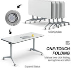 Folding Conference Table, Modern Large Conference Room Tables with Flip-Top Design, Foldable Conference Table Meeting Table with Wheels, Mobile Seminar Training Tables for Office Classroom (4, White)