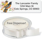 Meadow Birds Rolled Personalized Return Address Mailing Labels with Dispenser, Set of 250, 5 Designs, Small ¾ x 2½ Inch Size, Custom Self-Adhesive Sticker Roll, by Colorful Images