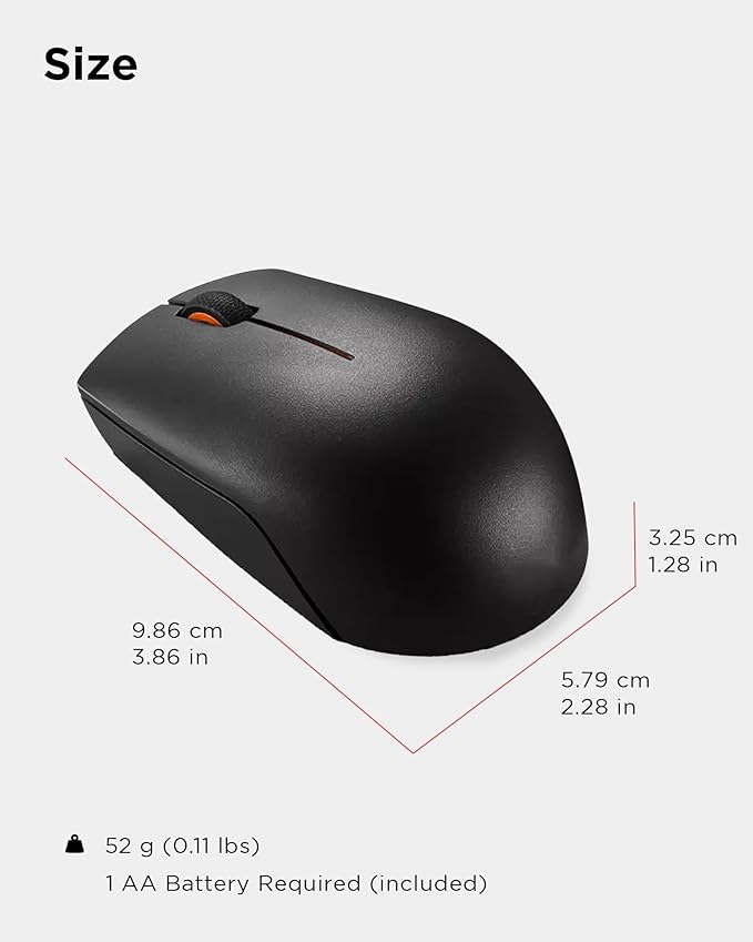 Lenovo 300 Wireless Mouse – Computer Mouse for PC, Laptop with Windows – Ambidextrous Design – 2.4 GHz Nano USB Receiver – 12 Month Battery Life