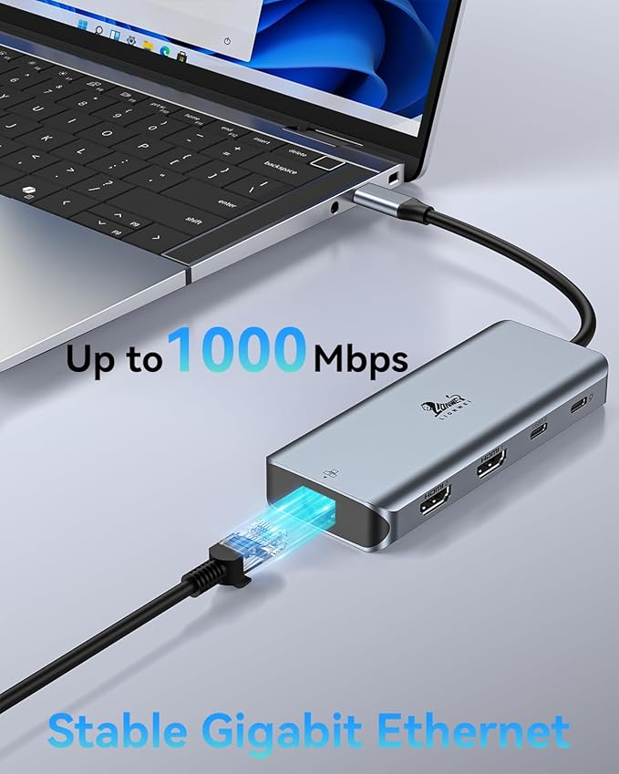 LIONWEI 9 in 1 Laptop Docking Station, Dual HDMI, 100W PD, USB C 3.0, Ethernet, Audio/Mic, USB C Hub for Dell/Surface/HP/Lenovo Laptops