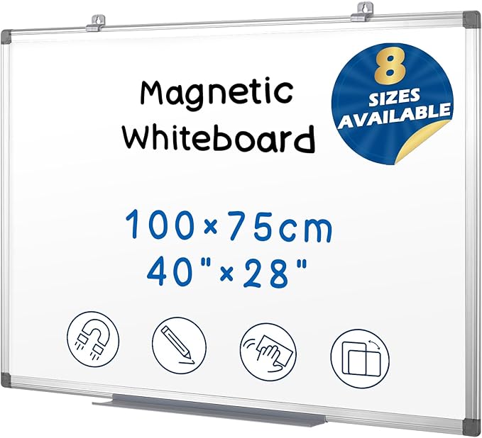 SWANCROWN Large Magnetic Dry Erase Whiteboard 40" x 30 ", Aluminum Frame with Silver, Wall Mounted or Hanging White Board, Home Office Classroom Board