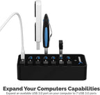 SABRENT 36W 7 Port USB 3.0 Hub with Individual Power Switches and LEDs Includes 36W 12V/3A Power Adapter (HB-BUP7)
