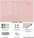 TSJ OFFICE Glass Dry-Erase Board - 36 x 24 Inches Wall Mounted Magnetic Whiteboard, Large Frameless Glass White Board for Office, Home & School, Pink