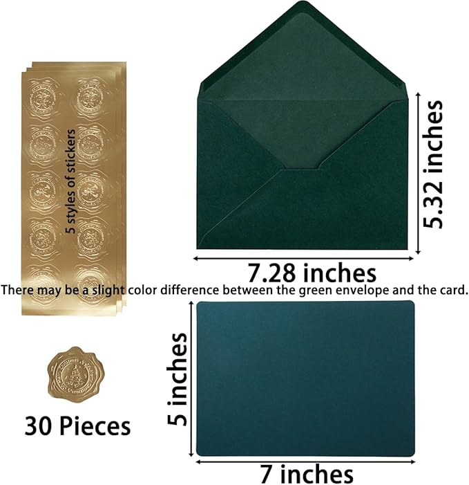 A7 Christmas Envelopes and Blank Cards 24 Pieces A7 Envelopes and 24 Pieces 5x7 Colorful Flat Cards for Weddings, Invitations, Birthday, Baby Shower (Christmas Green/Red)