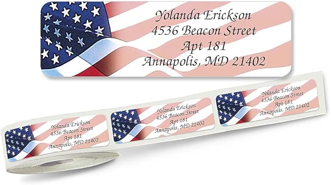 Colorful Images American Glory Patriotic Rolled Personalized Return Address Mailing Labels with Dispenser, Customize with Name & Shipping Address, 500 ¾” x 2½” Self Adhesive, Easy Peel Label Roll