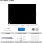 Magnetic Glass Whiteboard 48" x 36" Dry Erase Board Frameless Premium Tempered Galssboards Wall Mounted Glossy writeboard with Eraser, Marker Tray for Interactive Office, (Black)