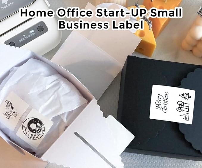 Phomemo Multi-Purpose Square Self-Adhesive Label for Phomemo M220/M250/M260/M221/M200/M421 Label Printer 2.75" x 3.14"(70x80mm), 100 Pcs/Roll Black on White