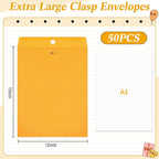 50 Pcs 12 x 15 Inch Extra Large Mailing Clasp Envelopes Jumbo Kraft Catalog Manila Envelope with Clasp Closure for Oversized Big Documents Office Home Business Legal School Storing Mailing
