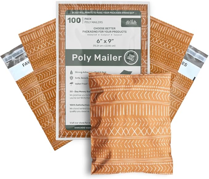 Poly Mailers 6x9 Inch 100 Pack Small Shipping Bags Strong Thick Mailing Envelopes | Self Sealing Adhesive | Waterproof & Tear Resistant | Small Business Packaging for Clothing - Boho Brown