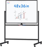maxtek Rolling Whiteboard, 48x36 Large Magnetic White Board with Stands, Big Double-Sided White Board Dry Erase on Wheels for Homeschool, Home Office, Office, School (Black, 48 x 36)