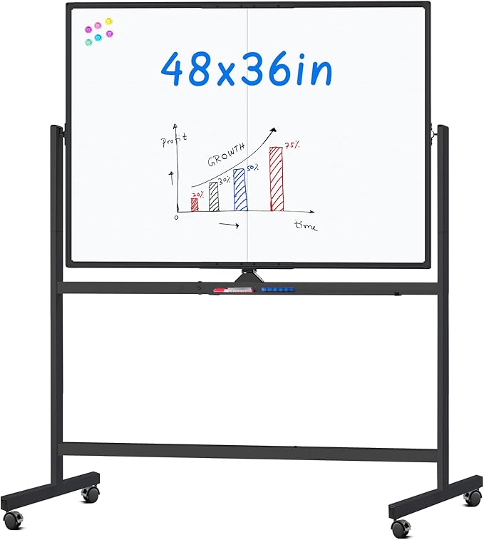maxtek Rolling Whiteboard, 48x36 Large Magnetic White Board with Stands, Big Double-Sided White Board Dry Erase on Wheels for Homeschool, Home Office, Office, School (Black, 48 x 36)