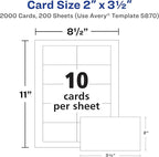 Avery Clean Edge Printable Business Cards with Sure Feed Technology, 2" x 3.5", White, 2,000 Blank Cards for Laser Printers (5870)