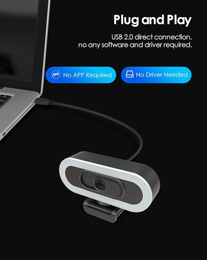 2K 50FPS Webcam for PC/Mac, Computer Camera with Fill RGB Lights, 2 Noise-Canceling Microphone, Autofocus and Tripod for Meeting, Live Streaming, Video Calls, Gaming, Works with Zoom, Skype, Teams