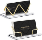 Amyhill 2 Pieces Acrylic Business Card Holder for Desk Clear Horizontal Business Card Display Stand Postcard Holder for Office Home Desktop (Gold)