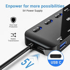 atolla 7-Port USB 3.0 Hub Splitter, USB Extender Ultra Slim Data USB Hub with Individual Power Switch and LEDs