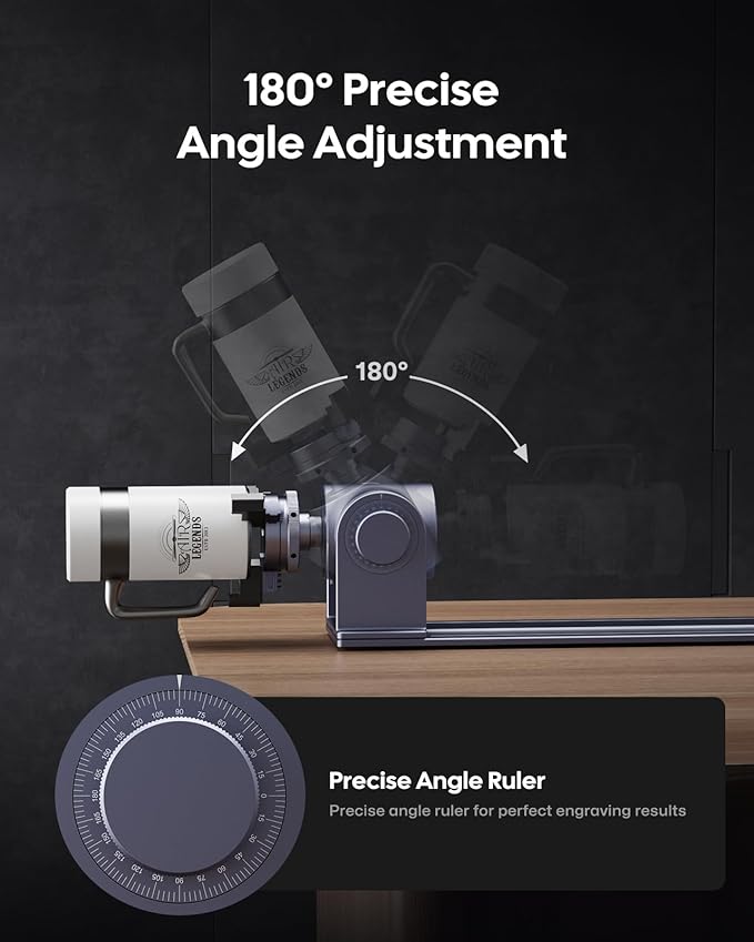LaserPecker Rotary Extension for LP5/LP4 Engravers, 3-200mm Cylindrical Engraving, 180° Angle Adjustment & Scale Dial - Professional Rotary Module for Rings/Bottles/Cones