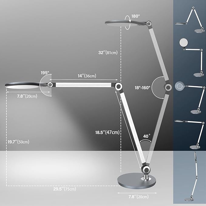 Desk Lamp,Led Architect Desk Lamp,Desk Lamps for Home Office,Table lamp with Wireless Charger & Adjustable Swing Arm,Touch Control, 3 Lighting Mode,5 Brightness,Eye-Caring Office Lamp