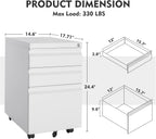 MIIIKO 3 Drawer File Cabinet, Rolling File Cabinet Under Desk, Metal Filing Cabinets for Home Office, Deep Drawers for Hanging Legal Letter Folders, Full Assembled Except Casters