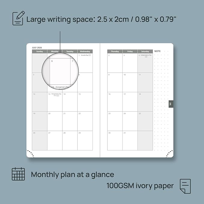 POPRUN Weekly Planner 2026 Pocket Size Calendar (4" x 6.25") 12 Months Notebook with Horizontal Layout, Leather Soft Cover, Inner Pocket, 100GSM Thick Paper, Pen Holder - Royal Blue