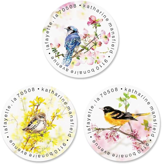 Colorful Images Spring Birds Return Address Mailing Labels, Personalize with Name & Addresses, Set of 144 Self Adhesive, Easy Peel Flat Label Sheets, 1-½" Across, 3 Designs