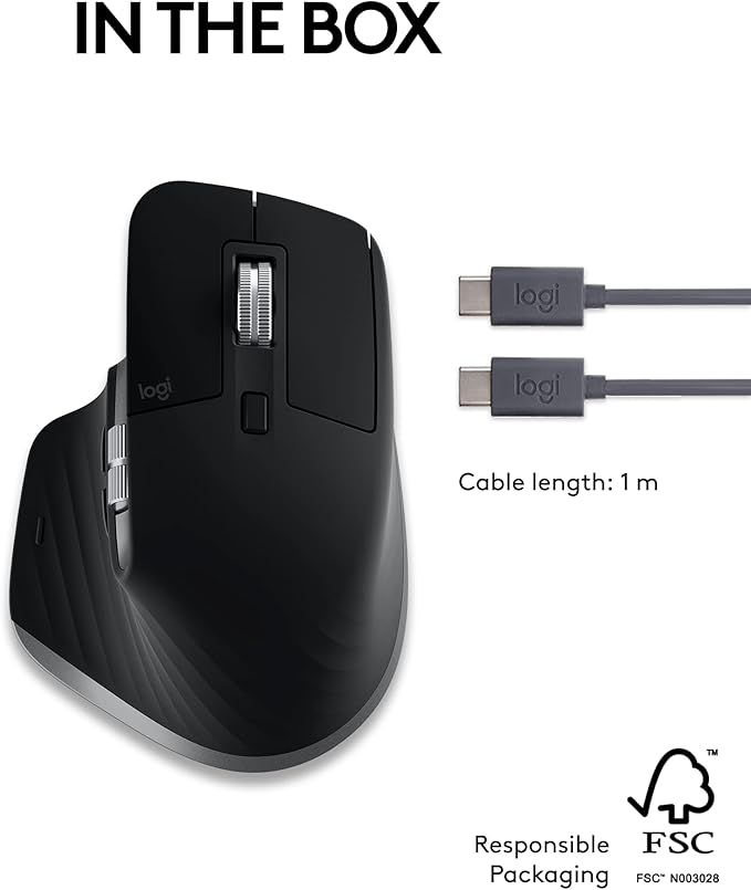 Logitech MX Master 3S for Mac - Wireless Bluetooth Mouse with Ultra-Fast Scrolling, Ergo, 8K DPI, Quiet Clicks, Track on Glass, Customization, USB-C, Apple, iPad - Space Grey