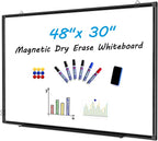 H-Qprobd 48"x30" Magnetic White Board Dry Erase Wall Mount Whiteboard - Office Home Classrooms White Board Hanging Writing Board with Black Aluminum Frame