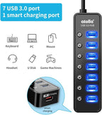 Powered USB Hub 3.0, Atolla 7-Port USB Data Hub Splitter with One Smart Charging Port and Individual On/Off Switches and 5V/4A Power Adapter USB Extension for MacBook, Mac Pro/Mini and More.
